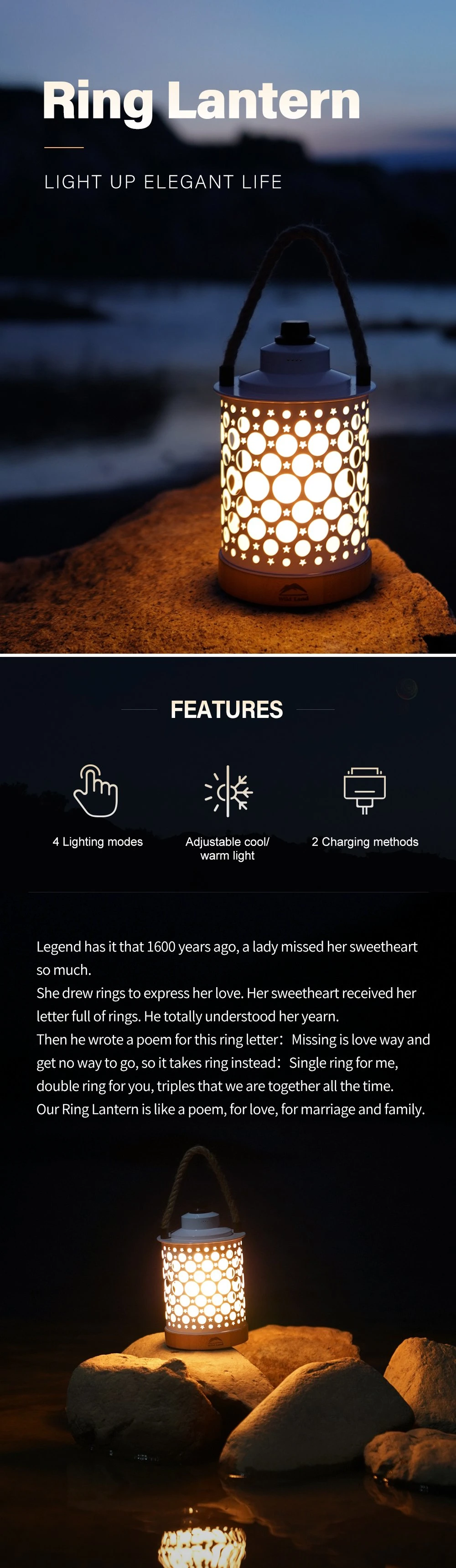 Wild Land Love Camping Lantern Rechargeable Outdoor Lamp LED Hanging Portable