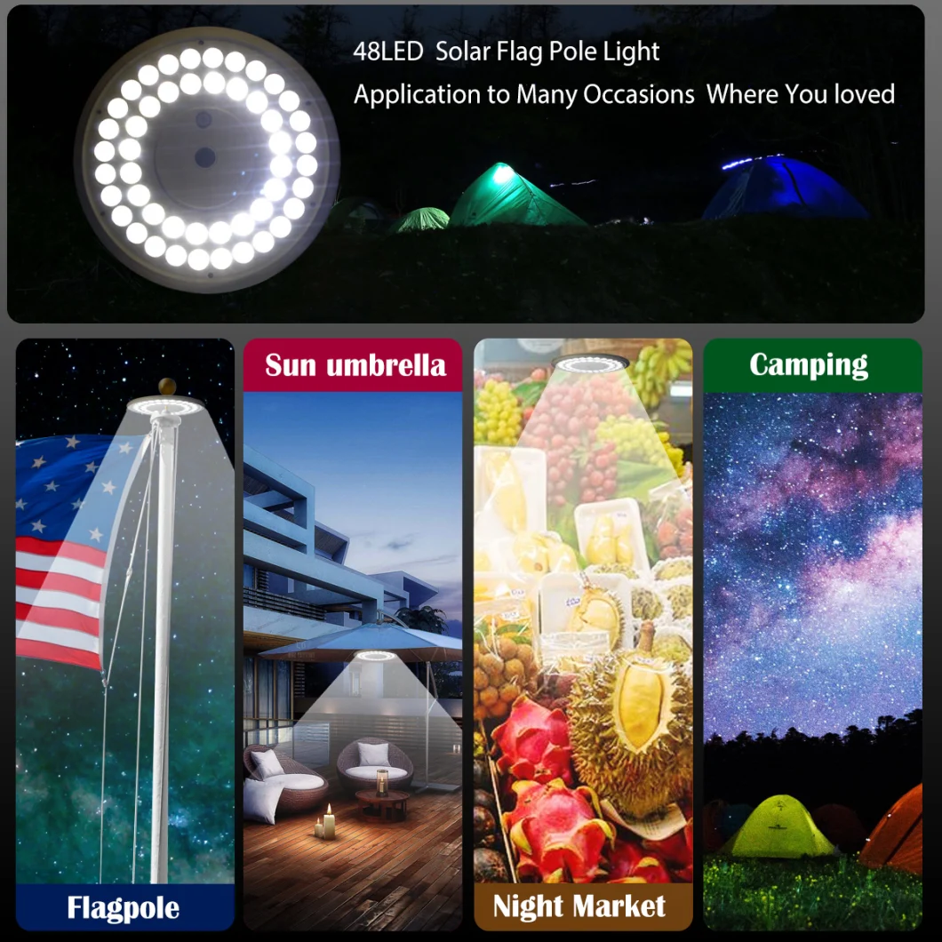48LED Solar Flagpole Light Solar Tent Light for Camping Amz Hotselling
