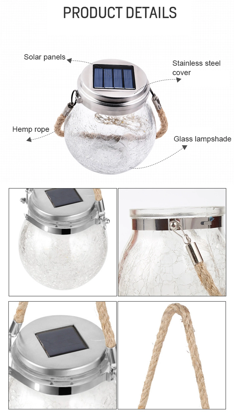 Waterproof IP65 Decorative Hanging Outdoor Decorative Crackle Glass Ball Solar Lantern for Court Yard Patio Pathway