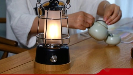 Decorative Bamboo Table Lamp Camping Lantern with USB Powerbank